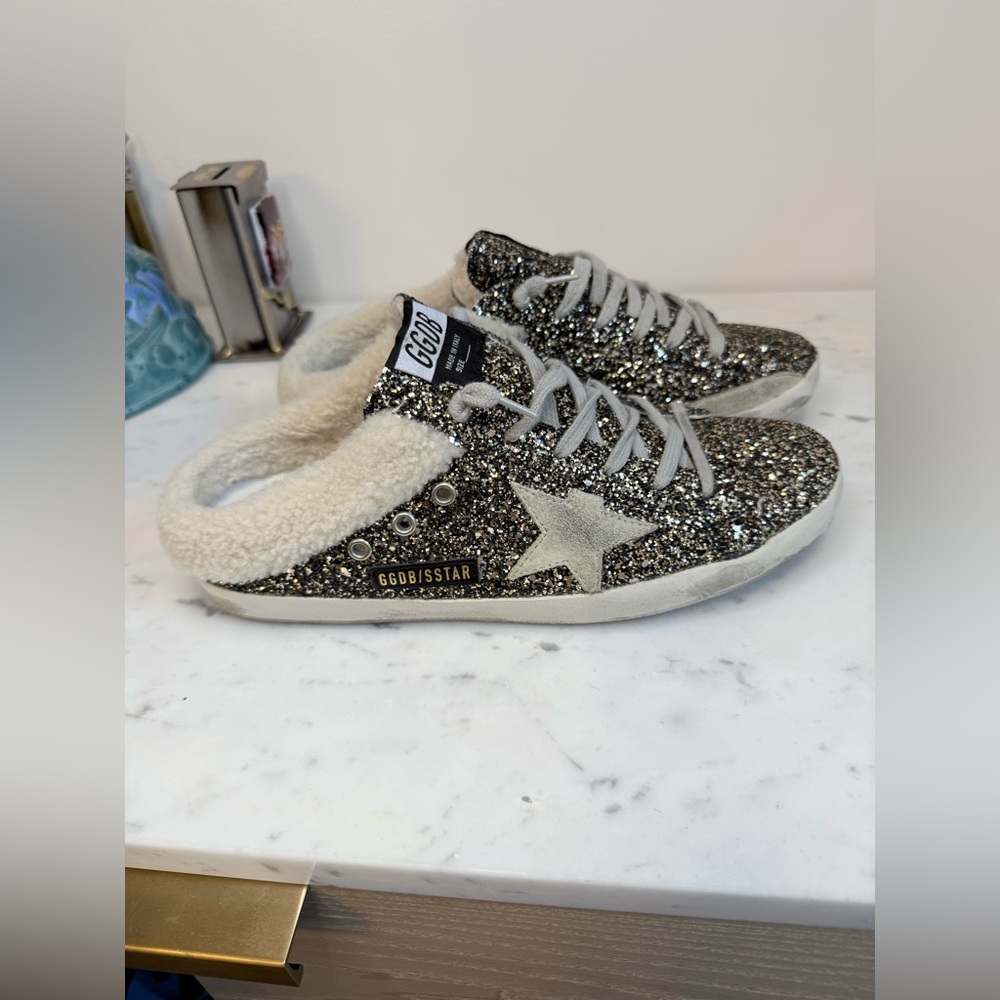 Golden Goose Glitter Shearling Sabots Size 42 Excellent Condition